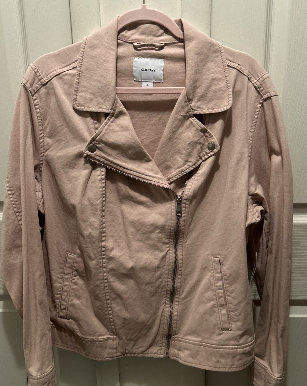 NWT Old Navy Women's Size XL Blush Pink Asymmetrical Zipper Stretchy Moto Jacket